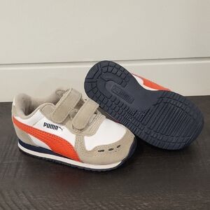 Puma Kids White, Orange & Beige Velcro Sneakers